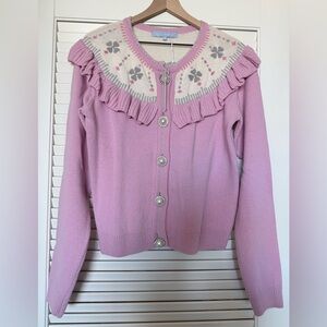 New Hill House 100% Virgin Wool Cottagecore Desk Cardigan Pink XL